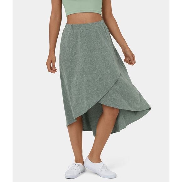Halara Pine Green Gray Asymmetric Crossover High Low Midi Skirt Size Small - Picture 1 of 9